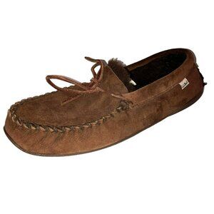 LL Bean Slippers Mens Size 11 Classic Brown Leather Rubber Sole Lamb Shearling